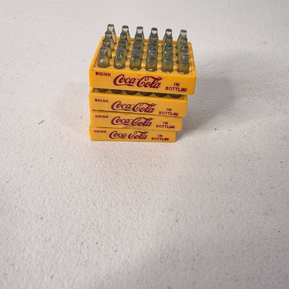 Lot of 4 Vintage Mini Coca Cola Bottle Crates w/ Glass Bottles Dollhouse Coke - Picture 2 of 6